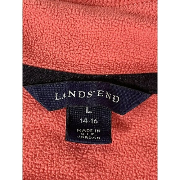 Lands End Women's Sz L Salmon Orange Full Zip Fleece Jacket w/ Zip Pockets - Picture 4 of 8
